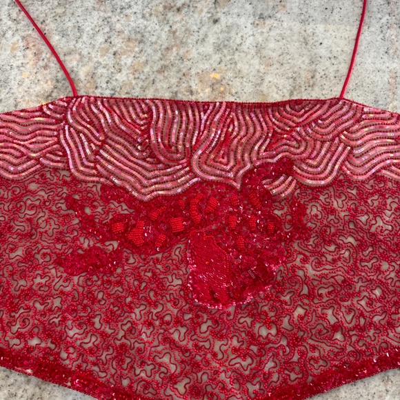 vintage Giorgio Armani couture Italian red hand beaded halter top - Picture 9 of 9